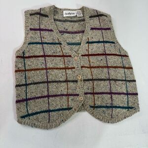 VTG Shapely Knits Sweater Vest Medium Button Up Wool Blend Gray Grandpa